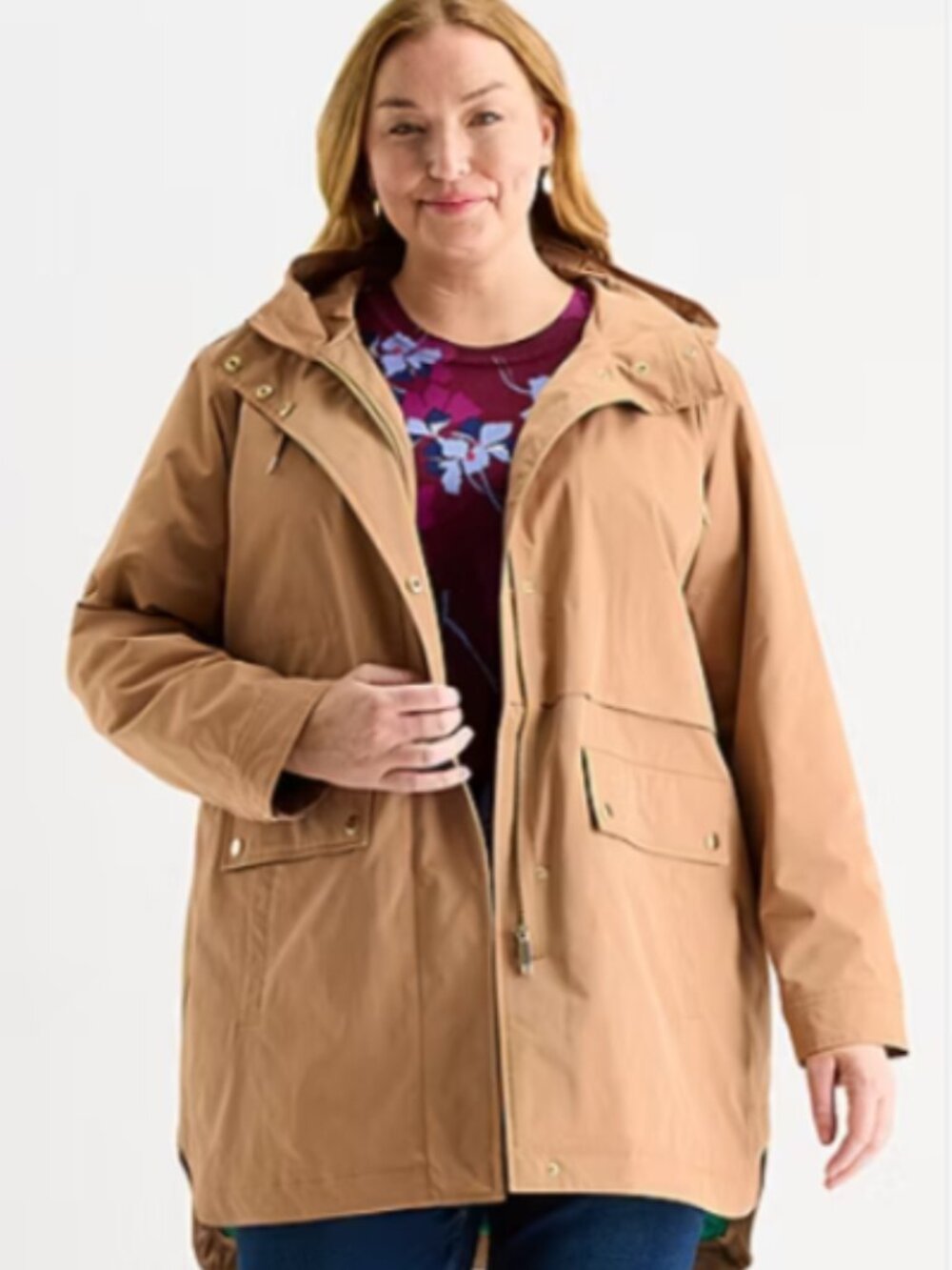 Liz Claiborne Women's Plus 2X Midweight Hooded Jacket Tan Caramel Coat Anorak
